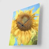 ひまわり水彩カントリーイエローブルー素朴 スクエア壁時計 (傾斜)