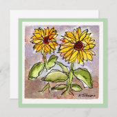 ひまわり水彩グリーティングカード (正面/裏面)