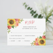 ひまわり水彩サンゴフローラ結婚の食事 出欠カード (スタンド正面)
