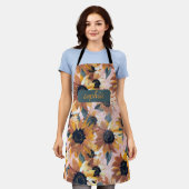 ひまわり水彩デザイン エプロン (着用した状態)