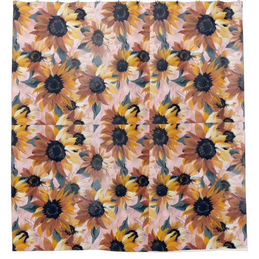 ひまわり水彩デザイン シャワーカーテン (正面)