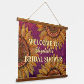 ひまわり水彩バーガンディボホブライダルシャワー 吊り下げ型タペストリー (傾斜あり)