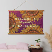 ひまわり水彩バーガンディボホブライダルシャワー 吊り下げ型タペストリー (寝室)