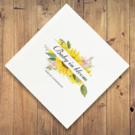 ひまわり水彩ピンクフローラベビーシャワーナップ スタンダードカクテルナプキン