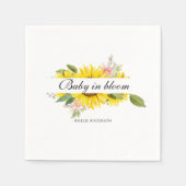 ひまわり水彩ピンクフローラベビーシャワーナップ スタンダードカクテルナプキン (正面)