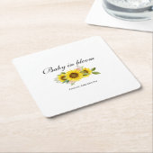 ひまわり水彩ピンクフローラベビーシャワー スクエアペーパーコースター (アングル)