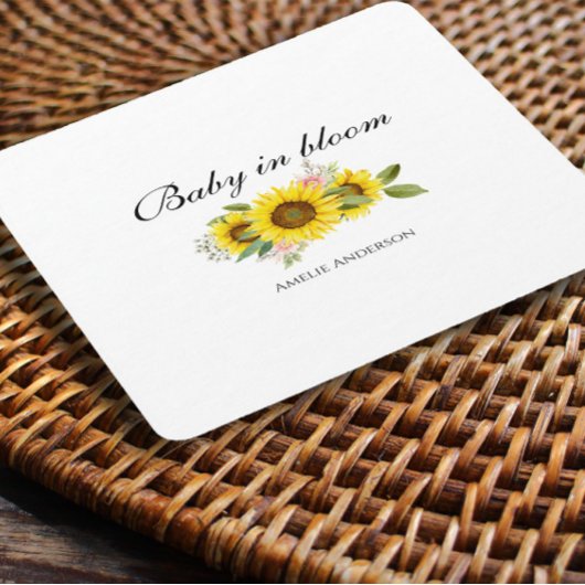 ひまわり水彩ピンクフローラベビーシャワー スクエアペーパーコースター