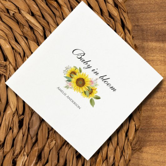 ひまわり水彩ピンクフローラベビーシャワー スタンダードカクテルナプキン