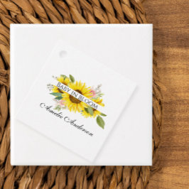 ひまわり水彩ピンクフローラベビーシャワー フェイバータグ