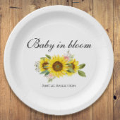 ひまわり水彩ピンクフローラベビーシャワー ペーパープレート