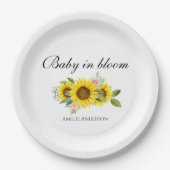 ひまわり水彩ピンクフローラベビーシャワー ペーパープレート (正面)