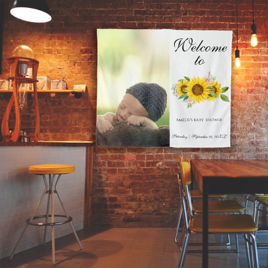 ひまわり水彩ピンクフローラ写真ベビー タペストリー