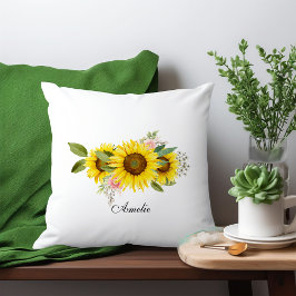 ひまわり水彩ピンクフローラ クッション