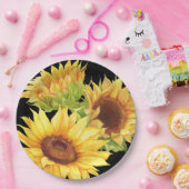ひまわり水彩フラワーイエローブラック紙Pl ペーパープレート (パーティー)