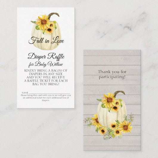 ひまわり水彩フローラかぼちゃおむつラッフル 名刺 (正面/裏面)