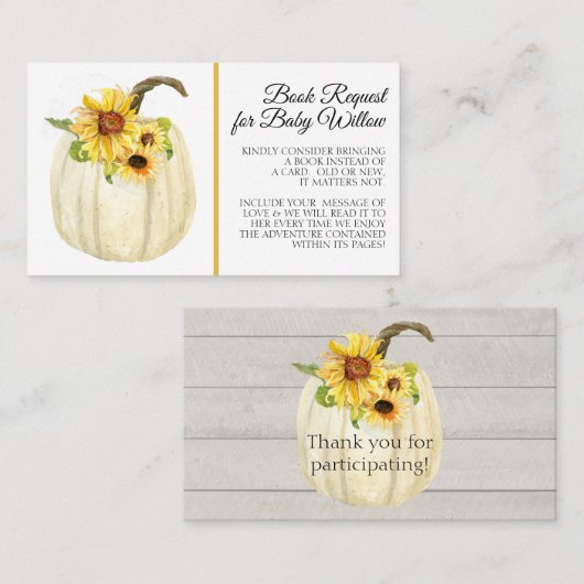 ひまわり水彩フローラかぼちゃブックリクエスト 名刺 (正面/裏面)