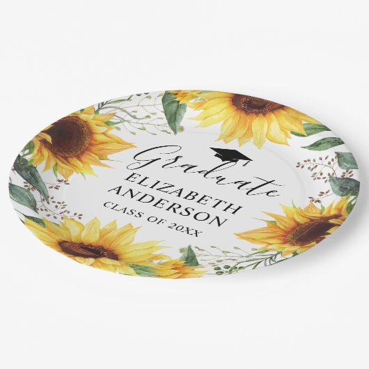ひまわり水彩フローラクラスパーティー ペーパープレート (アングル)