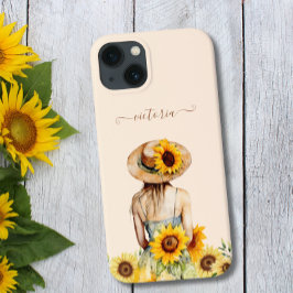 ひまわり水彩フローラボヒアートスクリプト名 iPhone 13ケース
