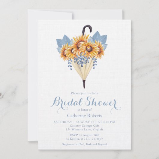 ひまわり水彩フローラ傘ブライダルシャワー 招待状 (正面)