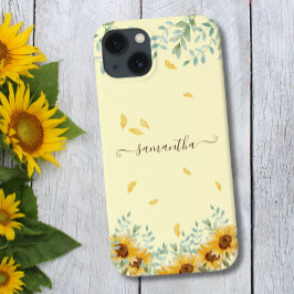 ひまわり水彩フローラ植物台本名 iPhone 13ケース