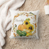 ひまわり水彩フローラ秋カボチャn鳥 クッション (ブランケット)