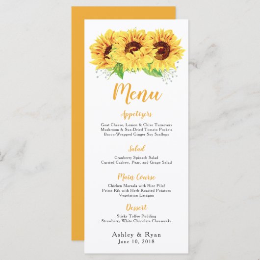 ひまわり水彩フローラ結婚のメニュー メニュー (正面/裏面)