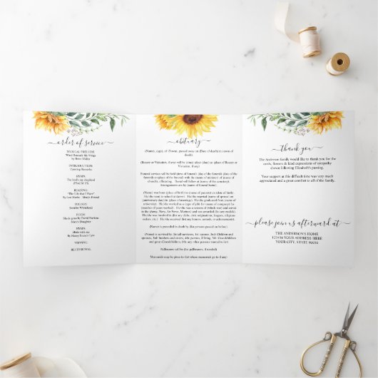 ひまわり水彩フローラ追悼式 三つ折りプログラム (内部)