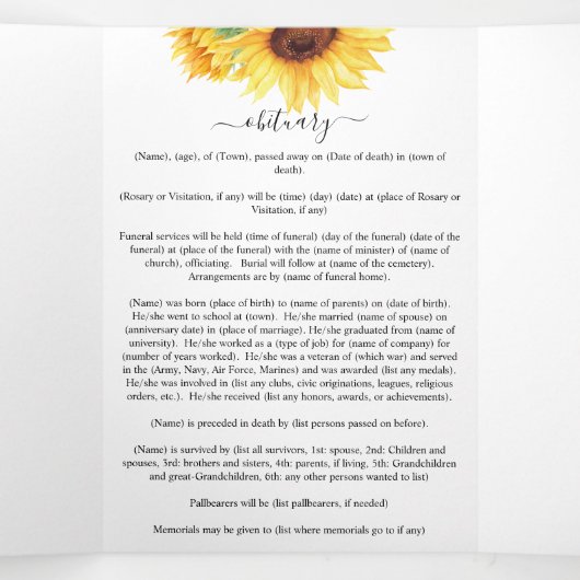 ひまわり水彩フローラ追悼式 三つ折りプログラム (内部中)