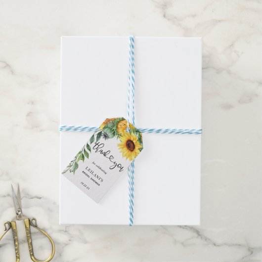 ひまわり水彩ブライダルシャワー ギフトタグ (より糸付き)