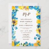 ひまわり水彩リース秋写真結婚の 招待状 (正面)