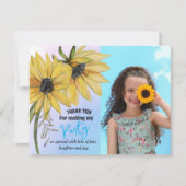 ひまわり水彩五番目の女の子フォト誕生日 サンキューカード (正面)