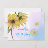 ひまわり水彩五番目の女の子フォト誕生日 サンキューカード (裏面)