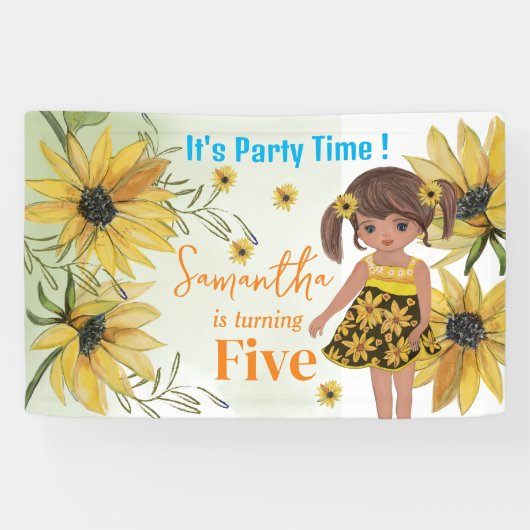 ひまわり水彩五番目の女の子誕生日 横断幕 (横)