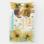 ひまわり水彩五番目の女の子誕生日 横断幕 (縦)