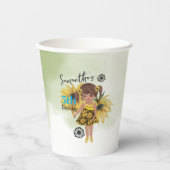 ひまわり水彩五番目の女の子誕生日 紙コップ (正面)