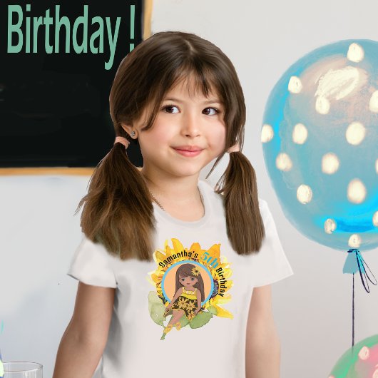 ひまわり水彩五番目の女の子誕生日 Tシャツ
