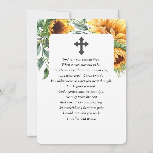 ひまわり水彩悔やみや弔慰葬儀祈りの言葉カード サンキューカード (裏面)