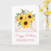 ひまわり水彩植物性ハッピーバースデー カード (黄色い花)