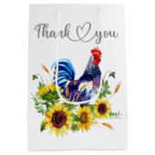 ひまわり水彩画のオンドリ ミディアムペーパーバッグ (裏面)