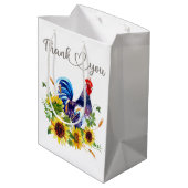 ひまわり水彩画のオンドリ ミディアムペーパーバッグ (裏面アングル)