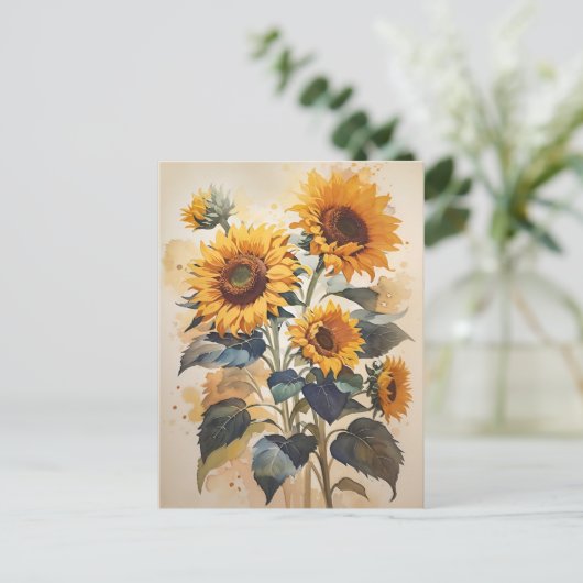 ひまわり水彩秋冬の永遠の芸術 ポストカード (スタンド正面)