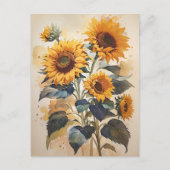 ひまわり水彩秋冬の永遠の芸術 ポストカード (正面)