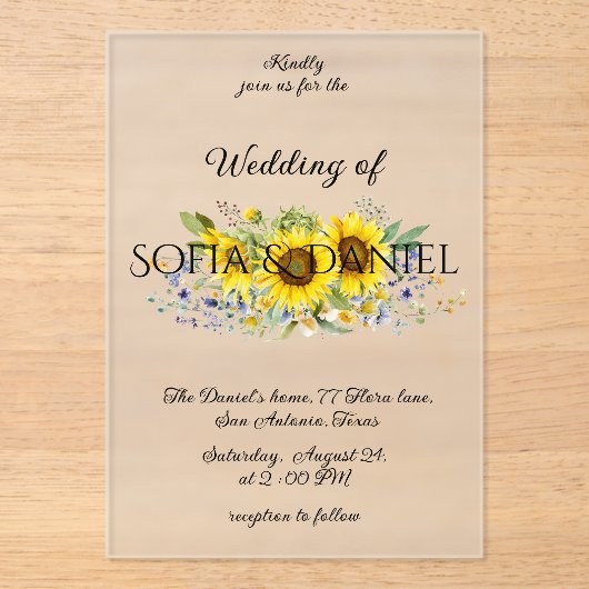 ひまわり水彩色結婚のアクリル招待状 アクリル招待状 (正面)