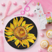 ひまわり水彩花黄黒 ペーパープレート (パーティー)