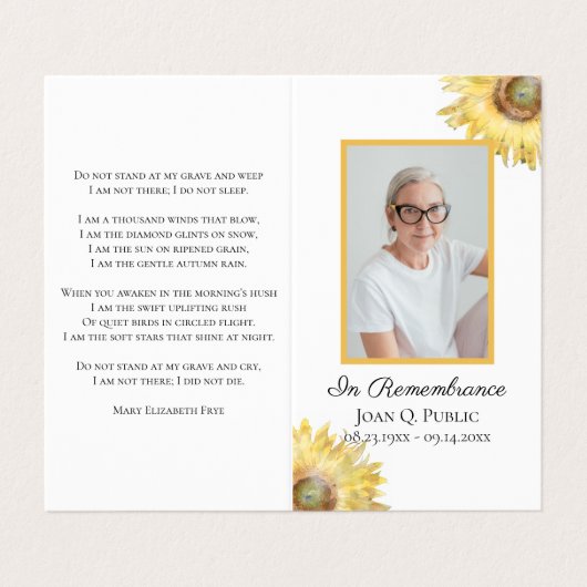 ひまわり水彩葬儀記念祈りの言葉 名刺 (外部フラット)
