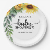 ひまわり水彩赤ちゃんシャワー ペーパープレート (正面)
