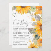 ひまわり水彩赤ちゃん絵画シャワーのフレーム 招待状 (正面/裏面)