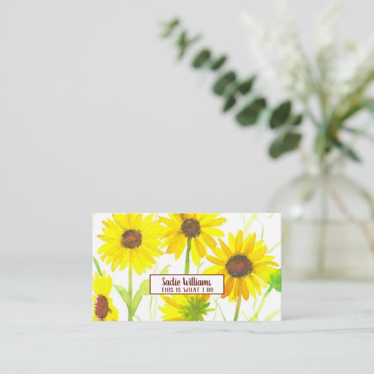 ひまわり水彩野草黄色 名刺 (スタンド正面)