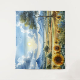 ひまわり水彩風景 タペストリー