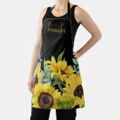 ひまわり水彩黒背景モノグラム エプロン (インサイチュ)